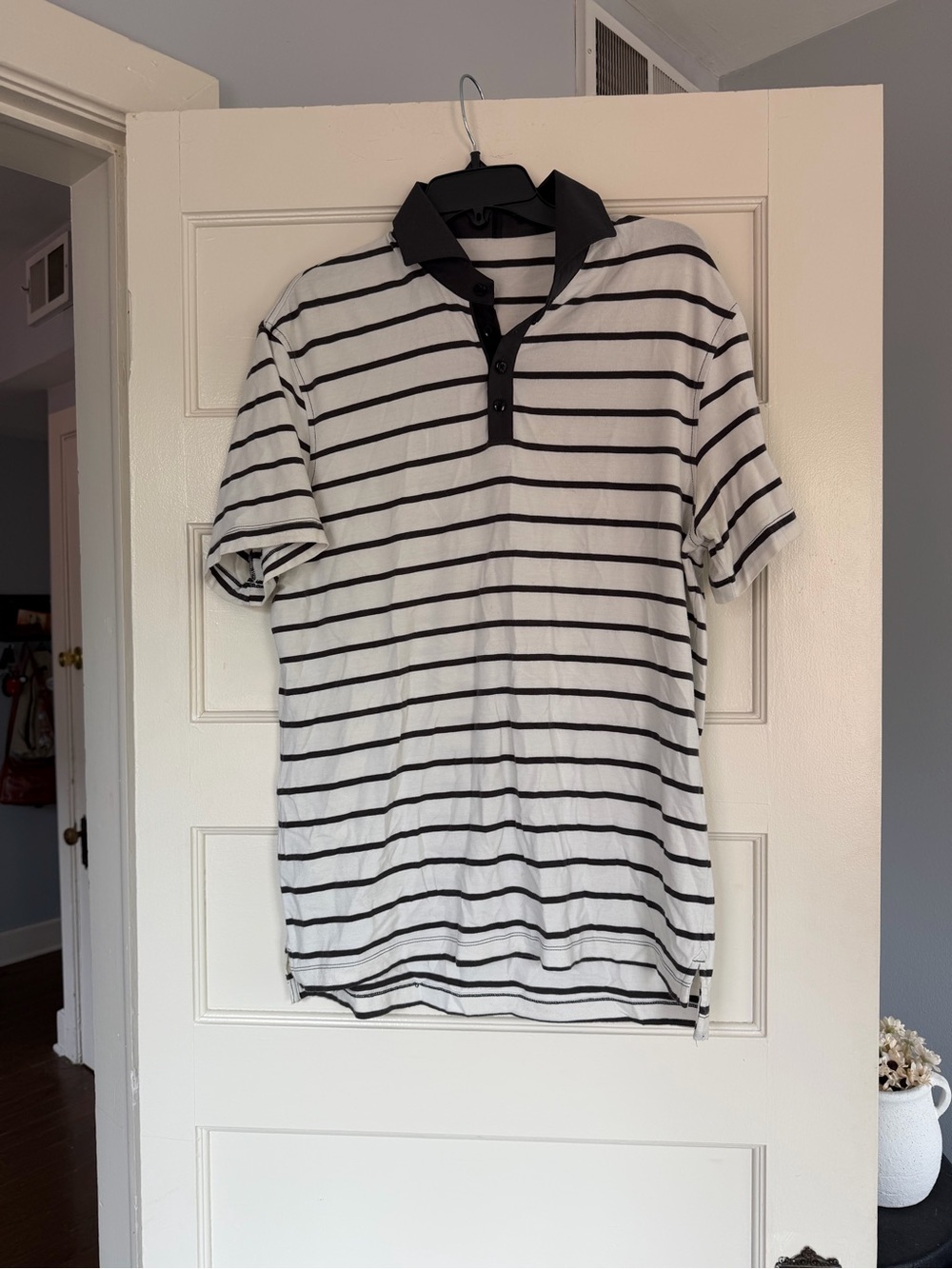 Lululemon Men's Striped Polo Shirt in White and Black